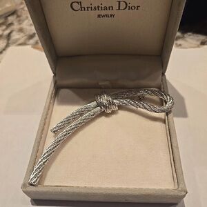 Vintage Christian Dior Rare Classic Rope Knot Brushed Silver Large Brooch Pin